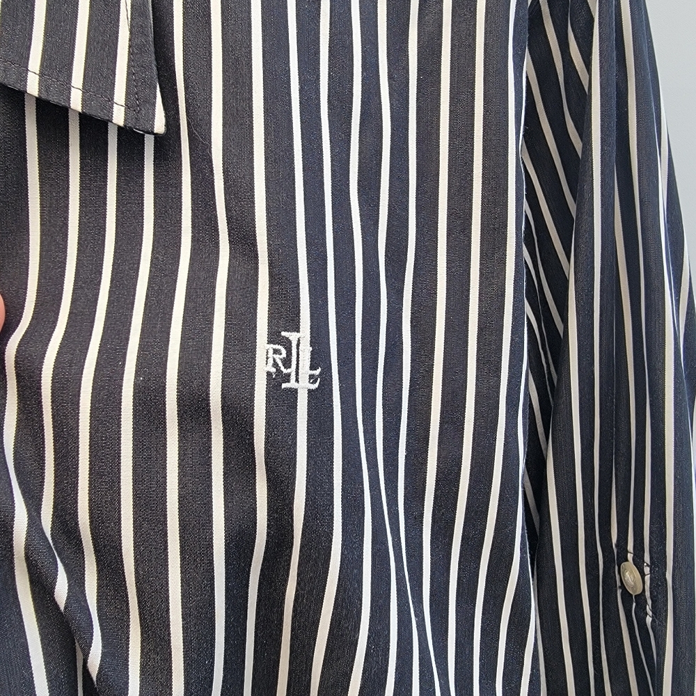Lauren Ralph Lauren Classic Striped Button Down Shirt Size 3X Navy Blue Preppy - Picture 9 of 15